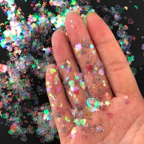 3mm-10mm Clear Iridescent Mixed Sized Star Glitter Resin Supplies, Nail Art, Slime, Decoden - 1 Bottle 10ml