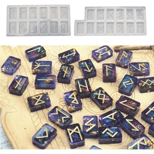 634D Rune Stones Wicca Crystals Mold with Engraved Elder Futhark Alphabet Viking Rune Hand Resin Casting Mold Kit Witchcraft