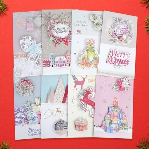 8pc New Year Christmas greeting card with envelope Elk Christmas tree cute pattern design New Year greeting handwritten postcard