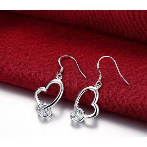 925 Sterling Silver Heart-Shaped Zircon Earrings Charm Women Jewelry Fashion Wedding Engagement Party Gifts