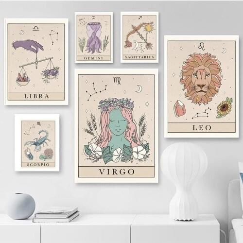 Zodiac Constellations Astrology Wall Art Canvas Painting Nordic Posters And Prints Retro Wall Pictures For Living Room Decor