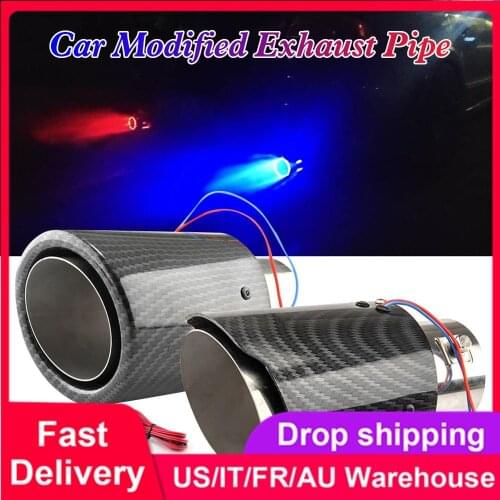 Car Exhaust Tail Pipes Glossy Carbon Fiber Luminous Tail Throat Led Light Universal Stainless Steel Straight Exhaust System
