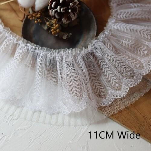 11CM Breed White Dubbele Lagen Mesh Geplooide Geborduurde Fringe Lint Kant Applique Kraag Ruffle Trim Handgemaakte Naaien Decor