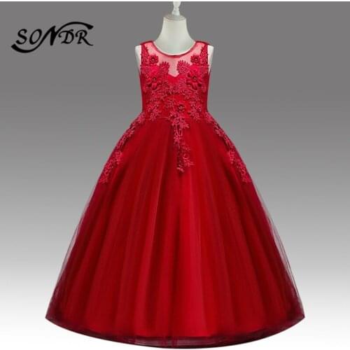 Shining Crystal Flower Girl Dress HT188 Sleeveless Formal Kids Wedding Party Dresses Appliques Embroidery Pageant Ball Gowns