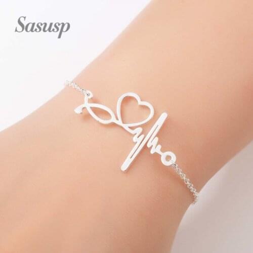 Sasusp Romantic Heartbeat Bracelets For Women femme Heart Jewelry Girlfriend Birthday Gift Adjustable Bracciali