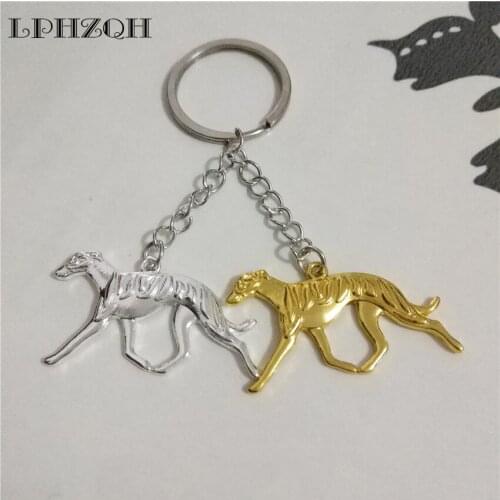 LPHZQH Fashion Boho Whippet Greyhound Dog Car Key Chain Women Bag Pendant Charm Accessories Key Ring Trendy Jewelery Steampunk