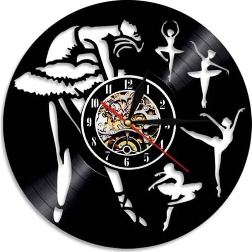 Dancing Ballet Girls Silhouette Laser Cut Vinyl Record Wall Clock Silent Non Movement Wall Watch Female Room Dance Room Decor