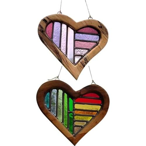 Wooden Acrylic Heart Ornaments Hanging Hand Painted Love for Home Window Room Door Aesthetic Decoration Decor