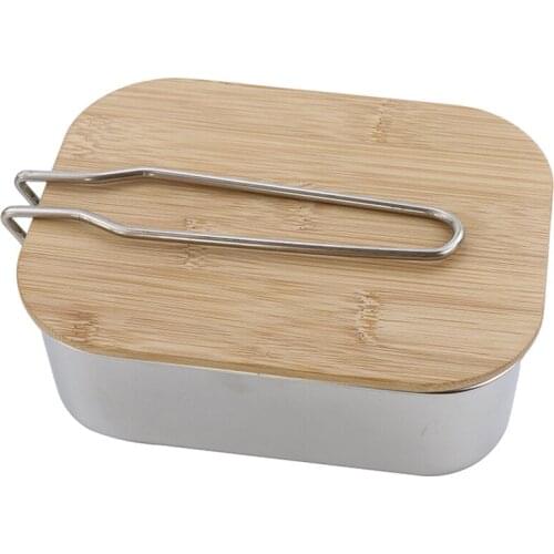 Picnic Wood Cover Lunch Boxes Stainless Steel Boxes Multifunction Outdoor Camping Picnic Dinnerware Equipment