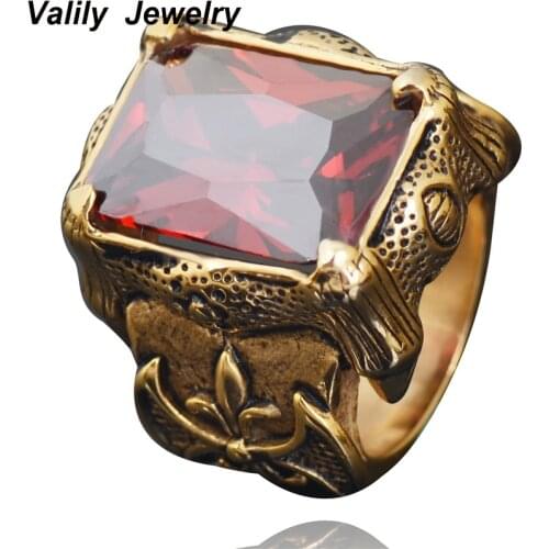 EdgLifU Men Ring Prone Setting Big CZ Dragon Claw Knight Fleur De Lis Ring Stainless steel wedding party ring jewelry