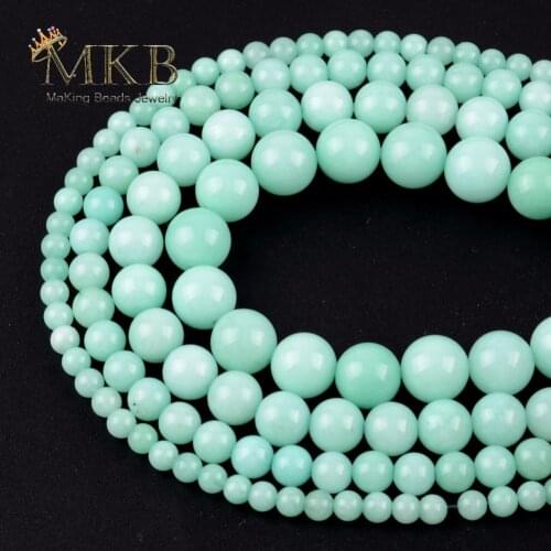 A+ Smooth Amazonite Stone Beads Natural Round Spacer Beads For Jewelry Making 4 6 8 10 12mm 15" Fit Diy Bracelet Jewellery