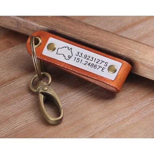 GPS Coordinates Leather keychain - Choose State, Country & Coordinates - Latitude Longitude Keychain - Australia Keychain