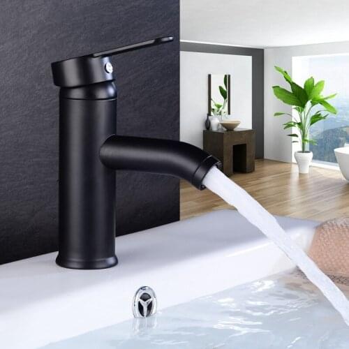 Black Faucet Stainless Steel Paint Faucet Hot Cold Mixed Water Sink Tap Single Hole Faucets For Bathroom Washbasin Basin Toilets