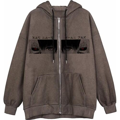 New Harajuku Tokyo Ghoul Kaneki Ken Eyes Print Hooded Jacket Zip-up Coats Men Punk Hip Hop Y2K Streetwears Hoodies Jacket Unisex