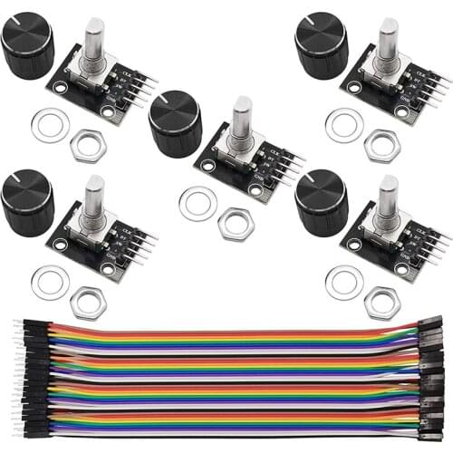 KY-040 Rotary Encoder Module with Knob Cap + 40Pcs Breadboard Jumper Wires Male to Female 20cm Length for Arduino