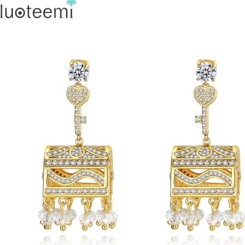 LUOTEEMI Gold Color Drop Earrings for Women Pakistani Earring Cute Mailbox Pendientes Hombre Acero Inoxidable Boha Beaded Earing