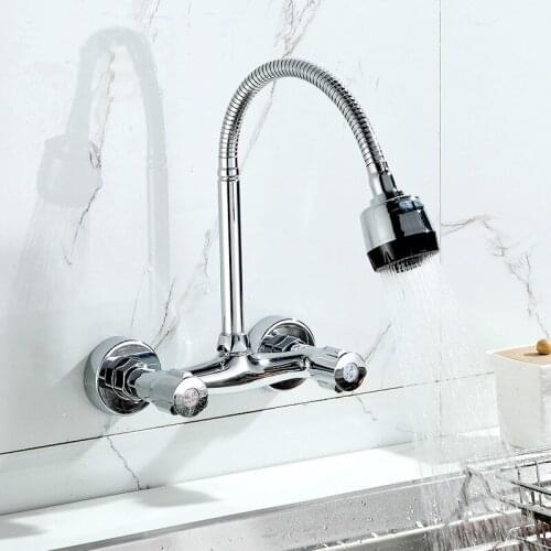 2 Style Copper kitchen wash basin faucet wall mounted, Sink basin faucet hot and cold, Rotated basin faucet mixer with pull out