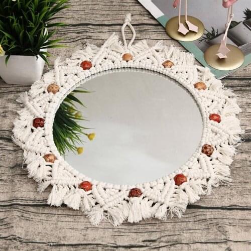 Hanging Wall Mirror Nordic Boho Macrames Make Up Style Handmade Decorative Wall Round Mirrors For Baby Room Bedroom Home Decor