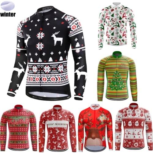 2020 New Christmas Long Sleeve Cycling Jersey Winter Fleece Wool And Spring Autumn Thin Mountain Bicycle Clothes Multi Styles