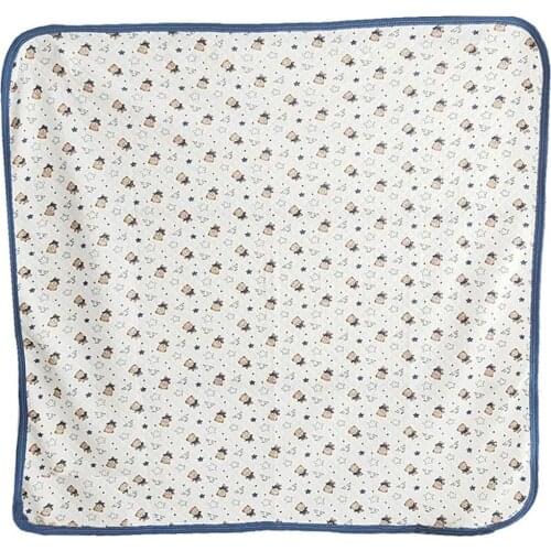 Teddy bear Pattern Single Layer Combed Cotton Baby Blanket-Cream Navy Blue