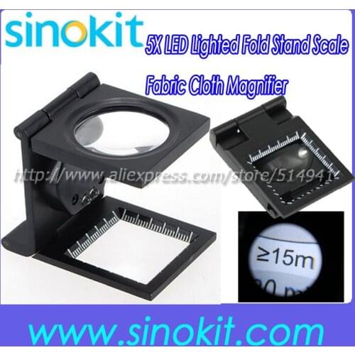 Wholesales Lighted Fold Stand Scale Fabric Cloth Magnifier Loupe 5X LED - TH9005A