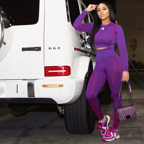 Autumn Fashion Casual Women Long Sleeve Pure Color Trouser Suit Round Collar Tops High Waist Tight Sport Set Outfits