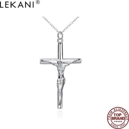 LEKANI Long Geometric Cross Pendant For Men Jesus Suffer Christian Anniversary Pendants White Boy Fashion Jewelry Recommend