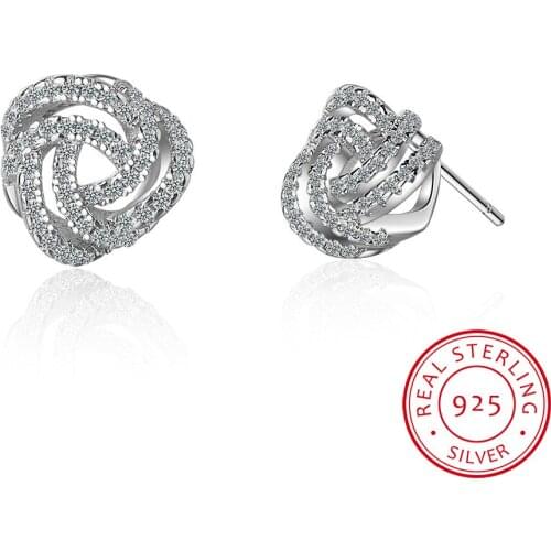 Wholesale 100% 925 Sterling Silver Sparkling Love Knots Stud Earrings For Women Jewelry Gift XCHS476
