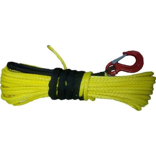 10mm x 30m 3/8" x 100' synthetic winch rope with hook yellow colour for car accessories free shipping