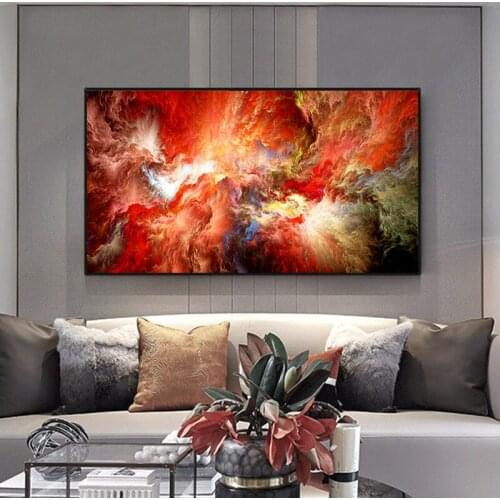 Modern Art Red Blue Purple Canvas Painting Abstract Fire Cloud Wall Art Picture for Living Room Decoration Home Decor Poster