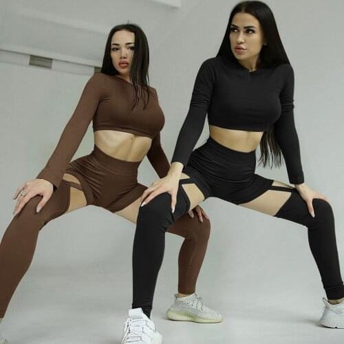 Sportswear Women Workout Outfit Long Slevees Sweatshirt And High Waist Sexy Legging Tracksuit Fitness Female Sport Suit