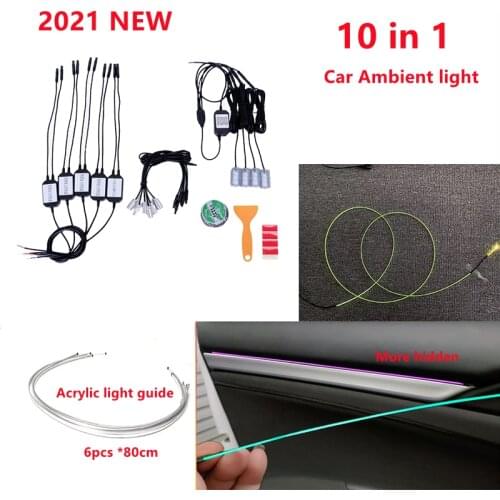 10 in 1 RGB LED Atmosphere Car Light Interior Ambient Light Acrylic Fiber Optic Strips Light by App Control 80cm DIY Music light