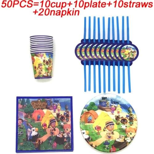 Animal Crossing Birthday Supplies Disposable Tableware Party Paper Plates Cup Straw Game Theme Baby Shower Birthday Party Decor