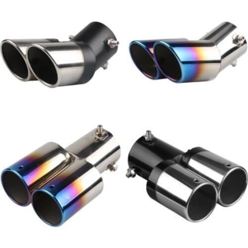 Universal Stainless Steel Dual Outlet Car Exhaust Tip Slant Rolled Edge Auto Muffler Silencer Car Exterior Accessories