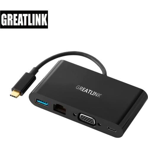 USB C to VGA USB 3.0 Type A Gigabit Ethernet USB Type C Power Delivery Charging Port Hub Adapter Video Converter Connector