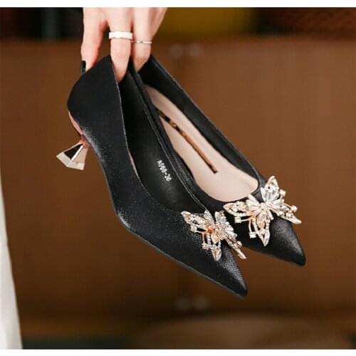 Spring rhinestone bow stiletto high-heeled wedding shoes womens party dress all-match pointed shallow mouth womens single shoe