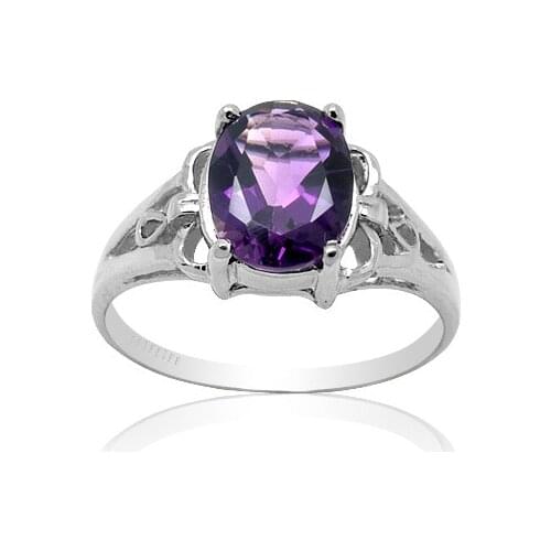 CoLife Jewelry Classic Silver Crystal Ring for Office Woman 6mm*8mm Natural Amethyst Ring Solid 925 Silver Amethyst Ring