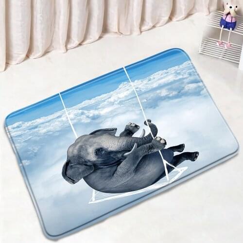 3D Funny Animal Bathroom Mats Africa Elephant Wildlife Non-Slip Floor Rugs Flannel Home Decor Bath Kitchen Doorway Aisle Carpet