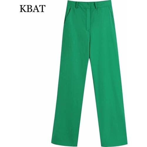 KBAT Green Wide Leg Pants Women High Waist Baggy Straight Woman Pants Summer Streetwear Trousers Women Masculine Pant Suits