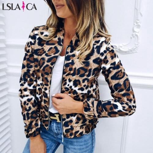 Womens Leopard Print Zip-Up Jacket Autumn Retro Coat Winter Basic Long Sleeve Plus Size Short Motorcycle Biker Jackets