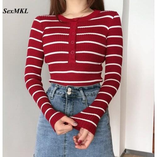 Women Casual Striped Winter Sweaters 2020 Fashion Long Sleeve Knitted Pullovers Korean Style Clothing Sexy Basic Tops Sweater