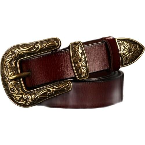 Women Unisex Female flower design DURABLE retro JEAN COWBOY leather belt