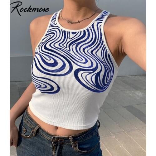Rockmore Y2K Retro Crop Top Knitted Corset Top Women Paisley Camis Off Shoulder Tank Top 90s Streetwear Summer Sweats Vest Hot