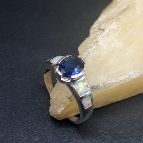 Hermosa Amazing Fire Opal Sapphire Genuine 925 Silver Band Ring Wedding Engagement Gifts for Women Size 6.5# 20214361