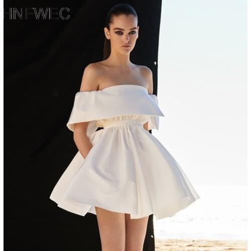 2020 New Autumn Fashion Tide Sexy White Sleeveless Ruffles Loose Banquet High Waist Slash Neck Short Dress Women K693