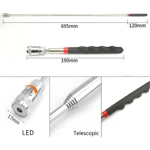 1pc Telescopic Pick Up Tool Magnetic Mini LED Magnet Tool For Picking Up Screwdriver Nuts And Bolts Metal Screw Hand Tools