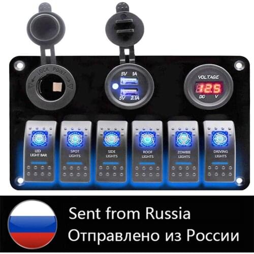 12V~24V For Car SUV Marine RV Truck Camper Boat With LED Voltmeter Dual USB Charging 6 Toggle Rocker Control Switch Panel