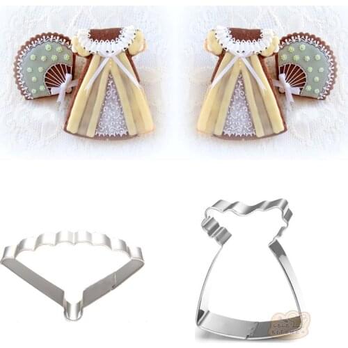 2pcs patisserie reposteria gateau Princess Dress Fan Metal Cookie Cutter Fondant Cake Decor Pastry Shop Biscuit Mould Kitchen