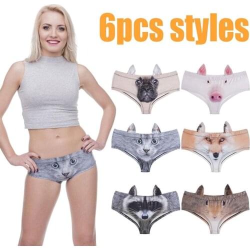 3D Digital Cute Animal Print Ear Panties Ladies Briefs Y4P0