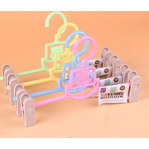 5pcs/lot 27cm Childrens trousers clips Baby clothes rack Cartoon hanger Multi-purpose clothing store